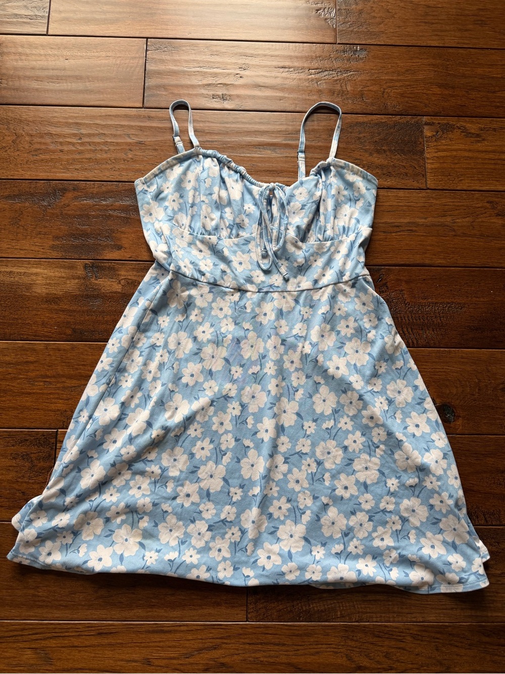 Hollister Light Blue Tie-Front Sundress with White Floral Print